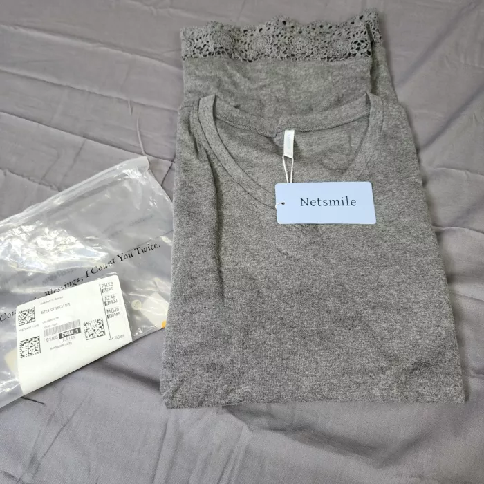 Netsmile Tunic Top Womens 5XL Plus Dark Gray Long Sleeve Lace Hem Stretch - Main