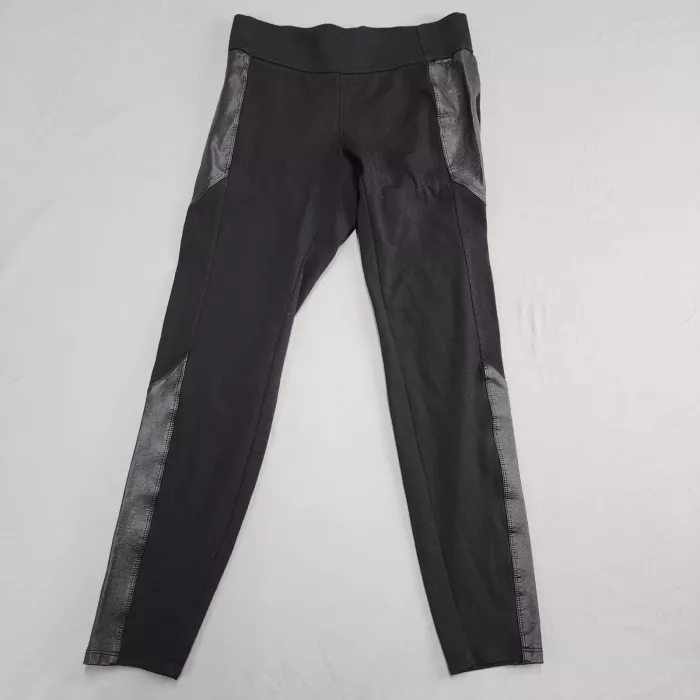 New York Company Soho Womens S Black Faux Leather Panel Leggings Stretch - Front