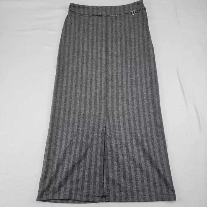 New York & Company Womens M Gray Herringbone Maxi Skirt Slit Buckle Stretch - Front