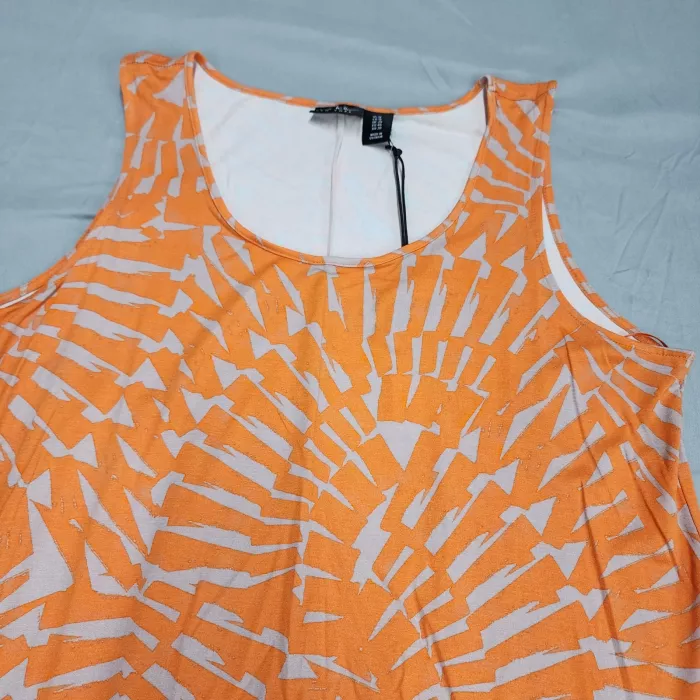 Nicole Miller Dress Womens 1X Orange Abstract Handkerchief Hem Midi Sleeveless - Main