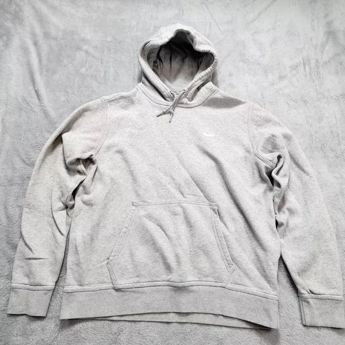 Nike Club Fleece Hoodie Men's Large Gray Pullover Sweatshirt Embroidered Swoosh - Front