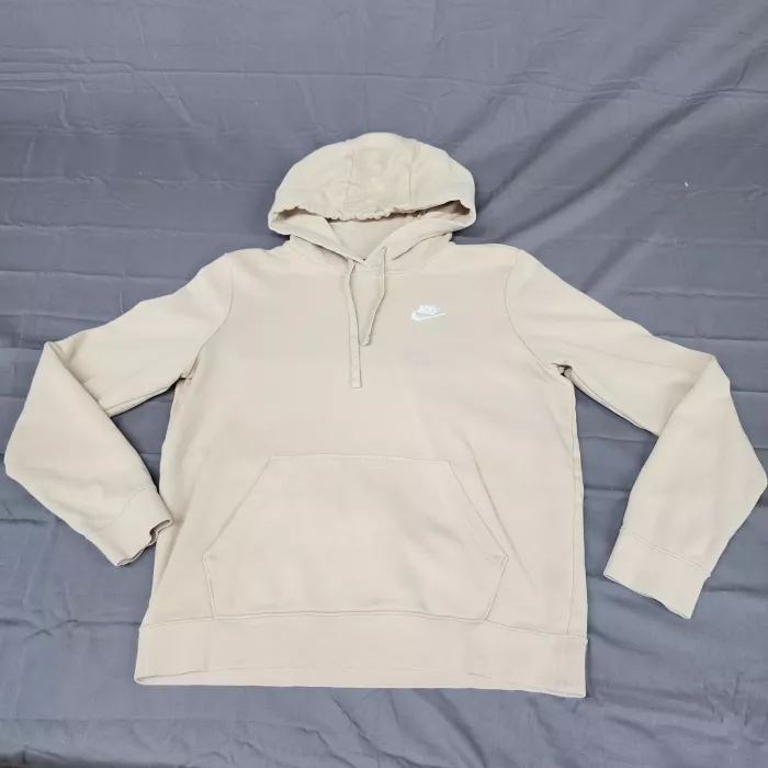 Nike Club Fleece Pullover Hoodie Men's S Beige Sanddrift Embroidered Logo - Front