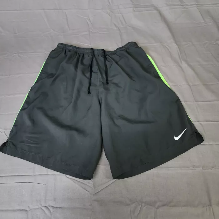 Nike Dri-Fit Athletic Running Shorts Mens L Dark Gray Neon Green 8 Inseam - Front