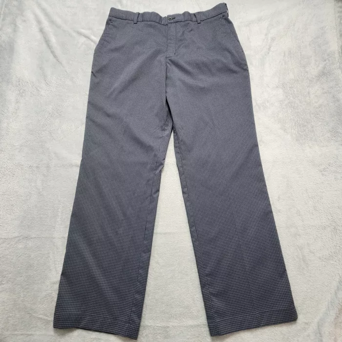 Nike Golf Pants Men's 36x32 Gray Check Dri-Fit Flat Front Stretch Tour Chino - Front