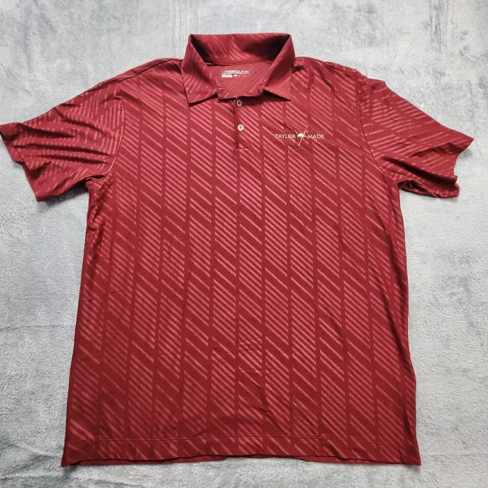 Nike Golf Polo Shirt Men's XL Burgundy Red Dri-Fit TaylorMade Logo Striped - Front