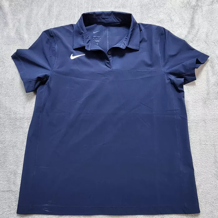 Nike Golf Polo Shirt Women's Size M Navy Blue Dri-Fit Stretch Short Sleeve Solid - Front