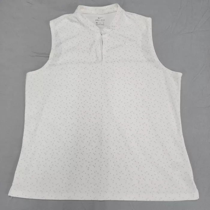 Nike Golf Polo Shirt Women's XL White Sleeveless Dri-Fit Geometric Print Zip Top - Front