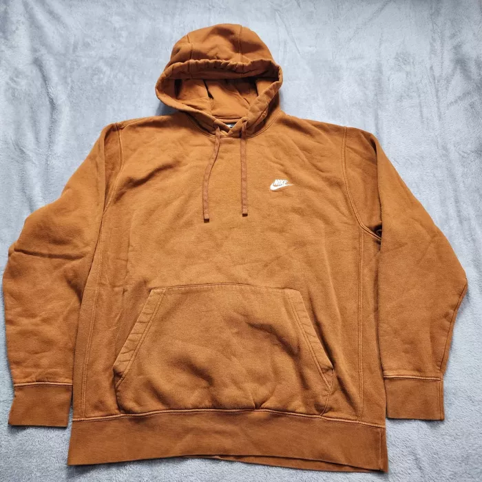 Nike Hoodie Men's XL Rust Brown Club Fleece Pullover Sweatshirt Embroidered Logo - Front