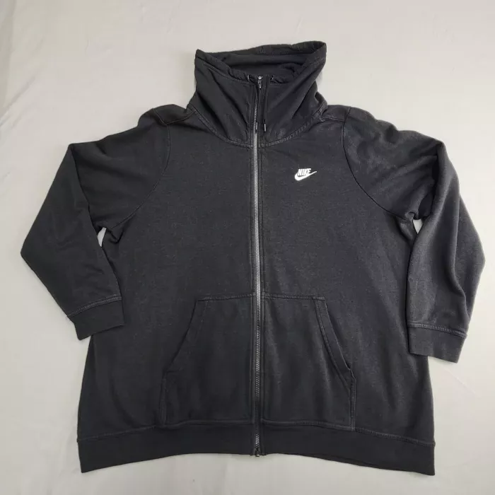 Nike Mens 2XL Black Full Zip Sweatshirt Mock Neck Fleece Embroidered Logo - Front