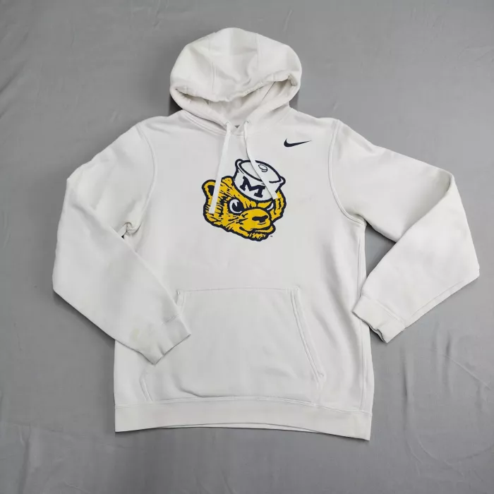 Nike Pullover Hoodie Mens Small White Fleece Graphic Print Swoosh Logo - Front