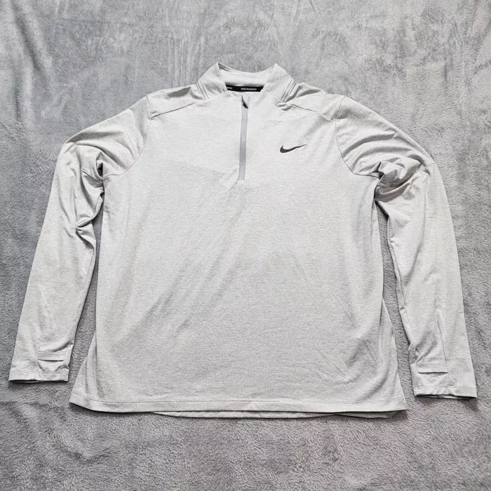Nike Running Dri-Fit Element 1/4 Zip Top Men's Large Grey Thumbholes DH4951 - Front