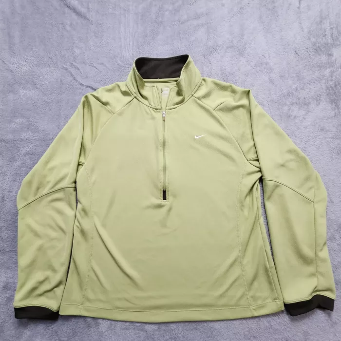 Nike Women's 1/4 Zip Pullover Top Size L Green Performance Golf Mock Neck Shirt - Front
