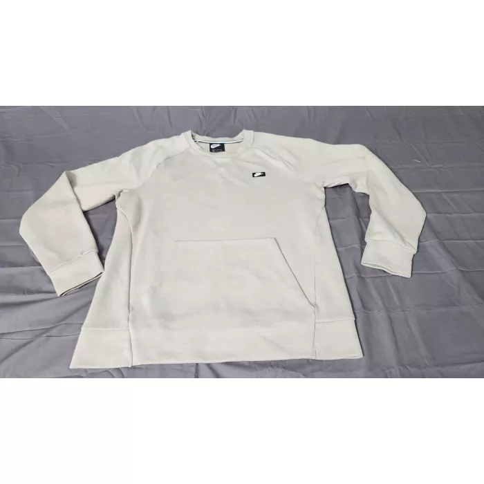 Nike Women's S Beige Fleece Crewneck Pullover Sweatshirt Kangaroo Pocket Logo - Front