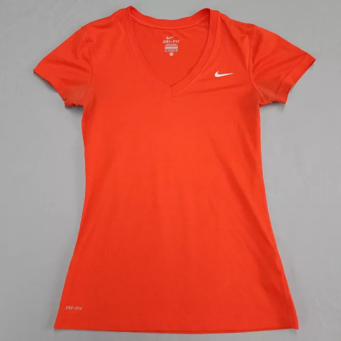 Nike Womens Size XS Orange Dri-Fit V-Neck Short Sleeve Athletic T-Shirt - Front