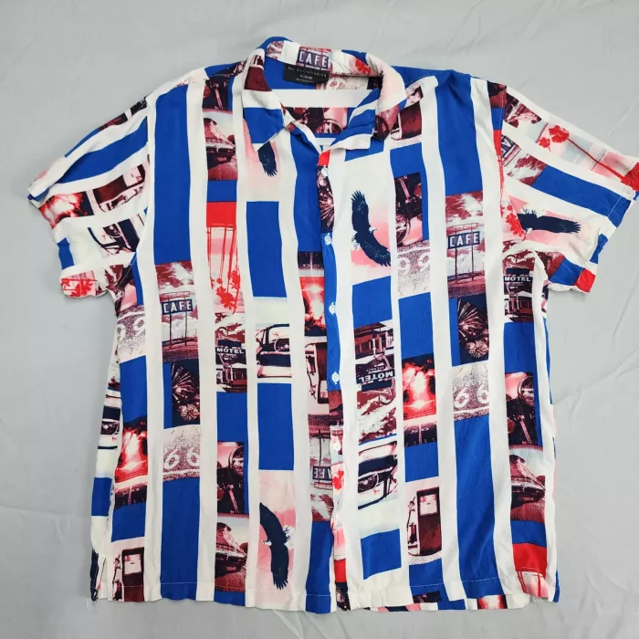 No Boundaries Route 66 Americana Shirt Mens XL Short Sleeve Button Up Rayon - Front