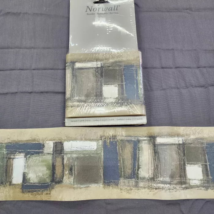Norwall Abstract Blue Green Grey Wallpaper Border Prepasted Vinyl New Sealed - Main