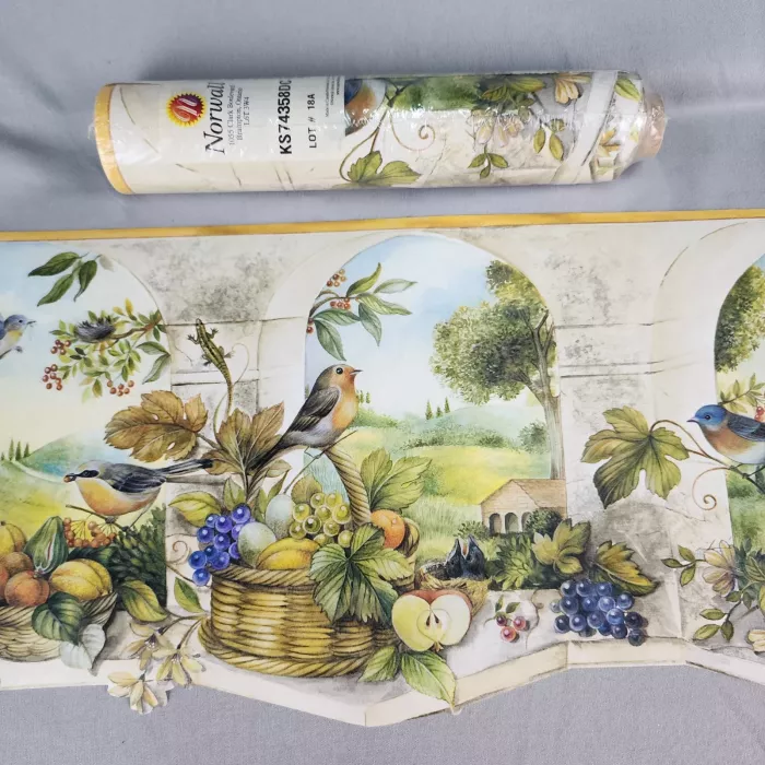 Norwall Country Bird Fruit Scenic Wallpaper Border Pre-Pasted Vinyl New - Main