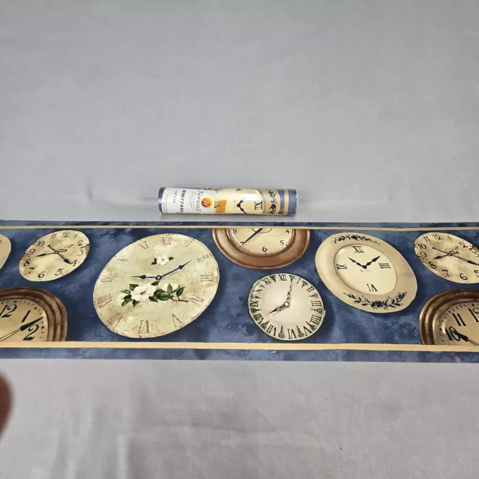 Norwall Country Blue Clock Wallpaper Border Pre-pasted New - Main