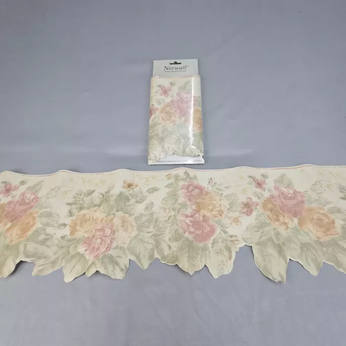 Norwall Country Floral Rose Pink Wallpaper Border Prepasted Vinyl Scalloped New - Main