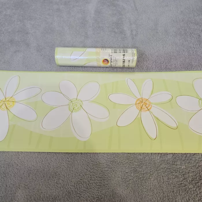 Norwall Floral Daisy Green White Wallpaper Border Prepasted Vinyl New Sealed - Main