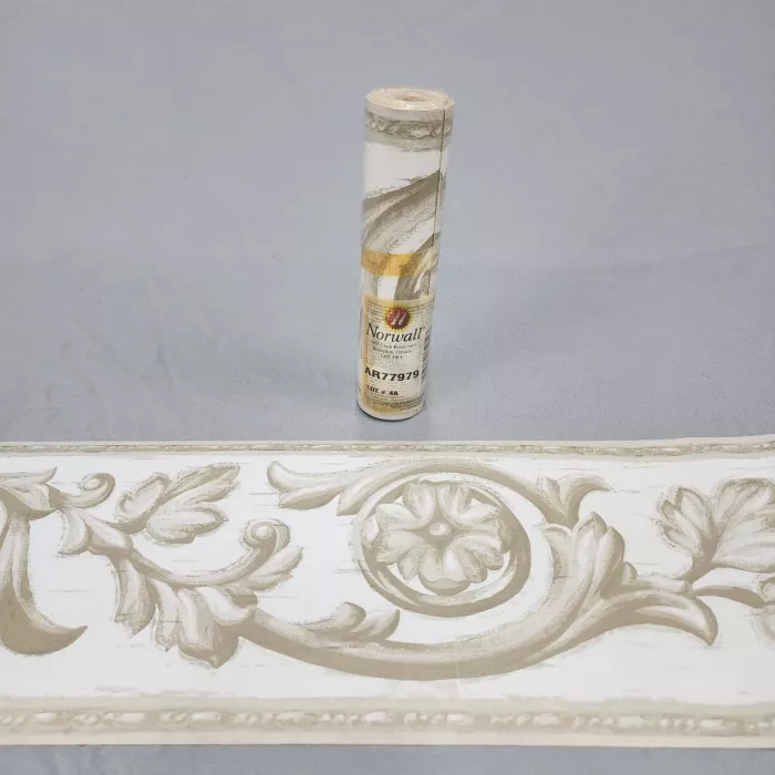 Norwall Floral Scroll Beige Taupe Wallpaper Border Prepasted New Sealed - Main