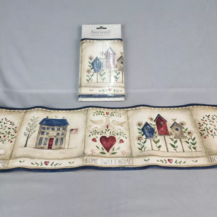 Norwall Home Sweet Home Country Folk Art Wallpaper Border Prepasted Vinyl New - Main