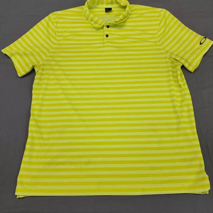 Oakley Hydrolix Polo Shirt Mens 2XL Lime Green Striped Short Sleeve Golf - Front