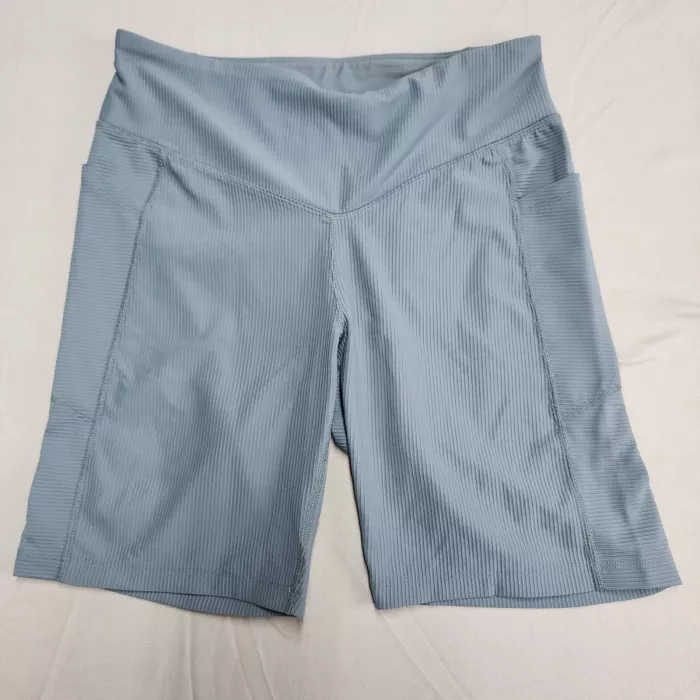 Old Navy Active Powersoft Bike Shorts Womens L High Rise Ribbed Blue Pockets - Front