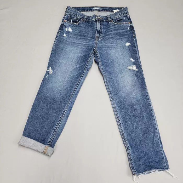 Old Navy Boyfriend Jeans Womens Size 4 Blue Distressed Raw Hem Mid Rise Stretch - Main