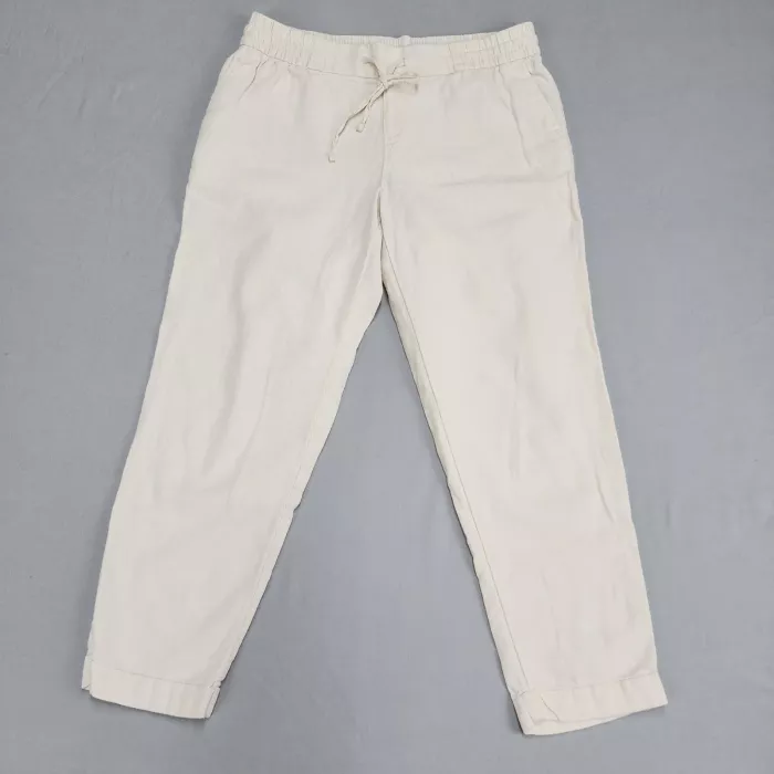 Old Navy Linen Blend Crop Pants Womens Size S Beige Drawstring Waist Pockets - Front