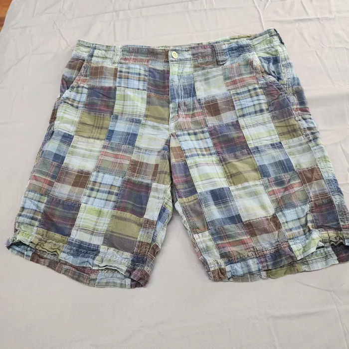 Old Navy Mens Patchwork Plaid Chino Shorts Size 38 Multicolor Cotton Flat Front - Front