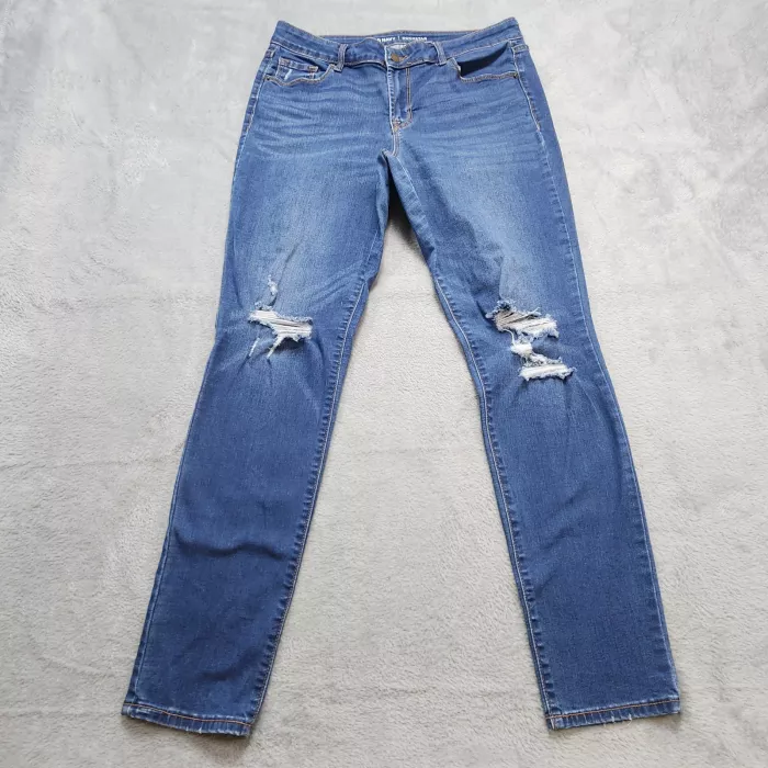 Old Navy Rockstar Skinny Jeans Womens 10 Mid Rise Dark Wash Distressed Stretch - Front