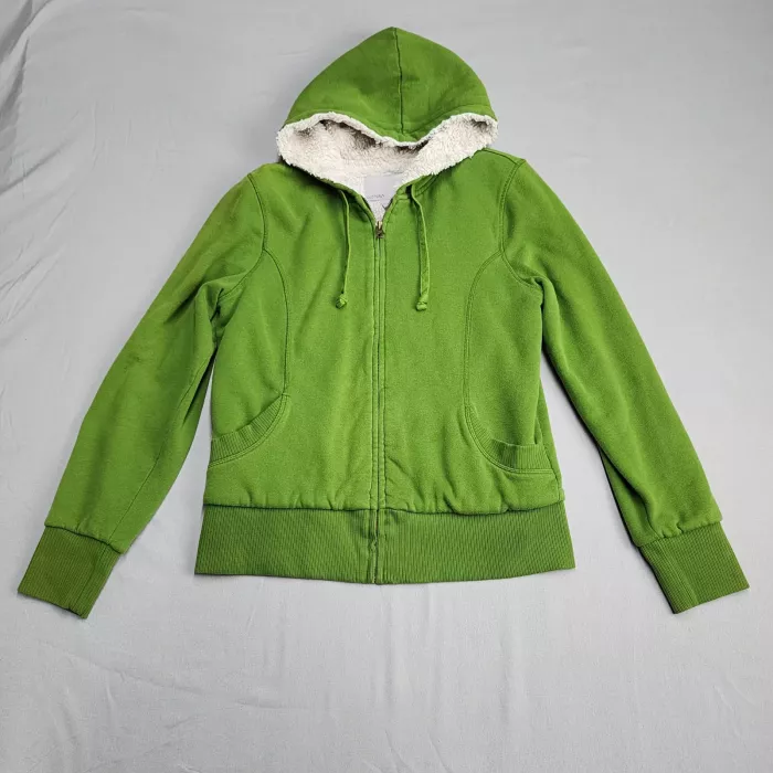 OLD NAVY Women's Full Zip Hoodie Sherpa Lined Lime Green Size L - Front