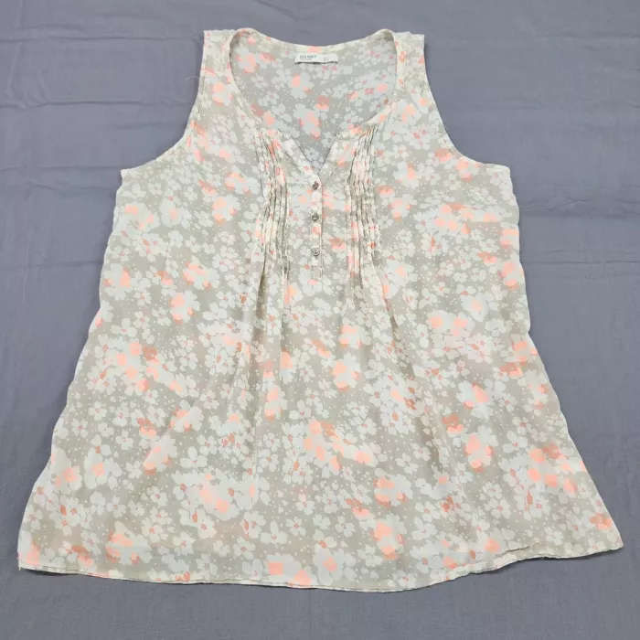 Old Navy Womens L Sleeveless Pintuck Blouse Floral Multicolor Cotton Top - Front