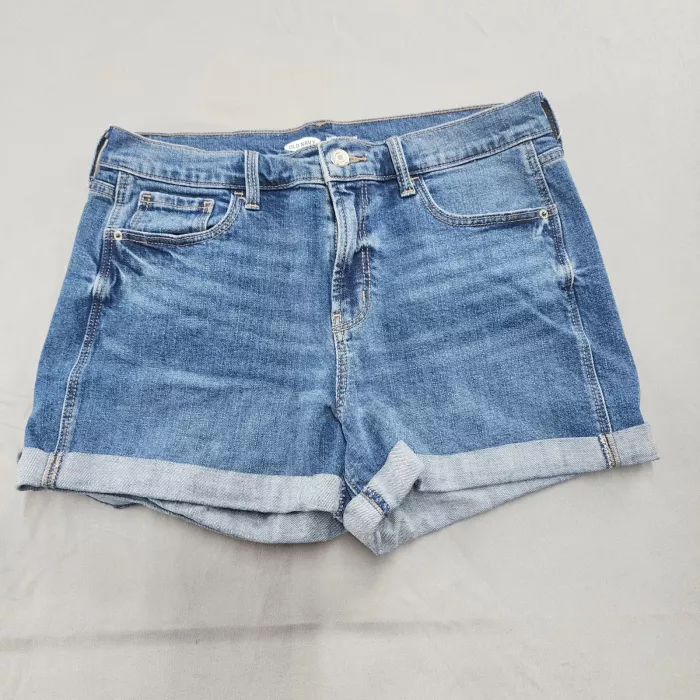 Old Navy Womens Size 10 Boyfriend Denim Shorts Mid Rise Cuffed Blue Stretch - Front