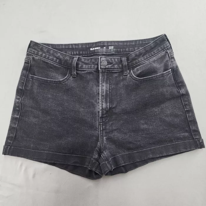 Old Navy Womens Size 12 High Rise Wow Denim Shorts Black Cuffed Stretch 3in - Front