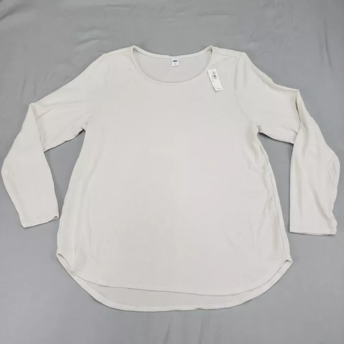 Old Navy Womens XL Oatmeal Plush Knit Long Sleeve Shirt Relaxed Drop Shoulder - Front