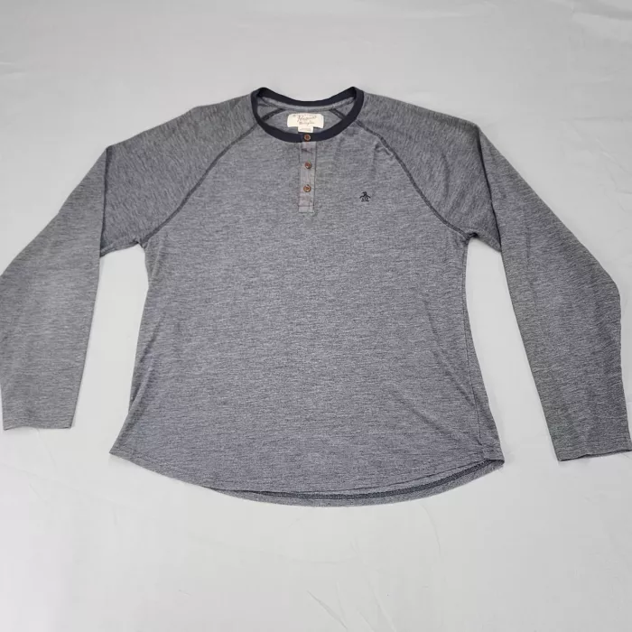 Original Penguin Mens XL Gray Heathered Long Sleeve Henley Shirt Embroidered Logo - Front