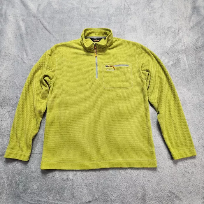 Orvis Trout Bum 1/4 Zip Pullover Fleece Jacket Men's M Lime Green Grid Mock Neck - Front