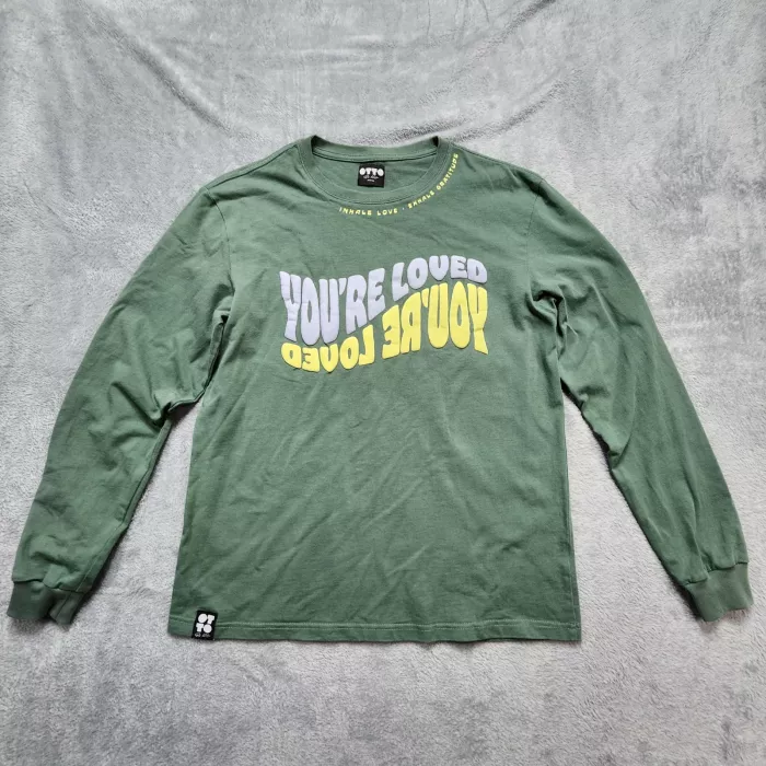 OTTO By Kinis Long Sleeve T-Shirt Women's Medium Sage Green Inspirational Quotes - Front