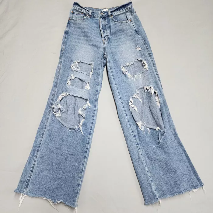 PacSun Womens Baggy Jeans Size 29 High Rise Light Blue Distressed Raw Hem - Front