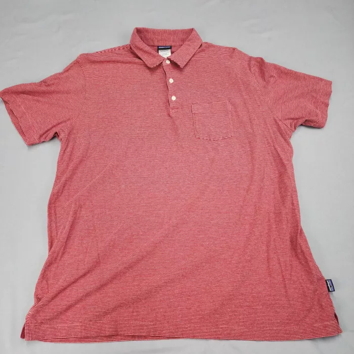 Patagonia Men's 2XL Red Striped Organic Cotton Polo Shirt Short Sleeve Pocket - Front