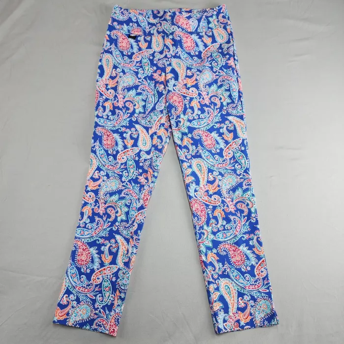 peck&peck Women's 10 Straight Leg Pants W32 L29 Multicolor Paisley Pull-on Stret - Front