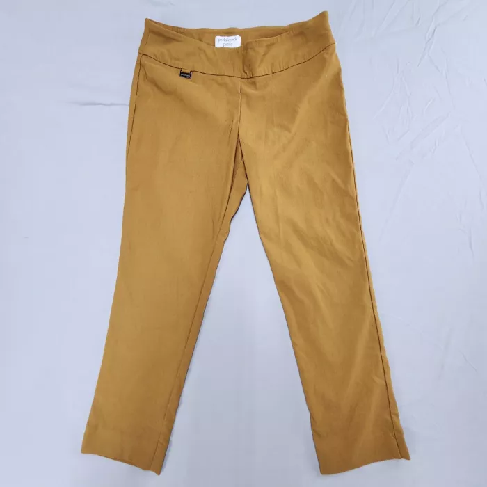 Peck & Peck Womens Pants 12P Petite Mustard Yellow Pull On Stretch Cropped - Front