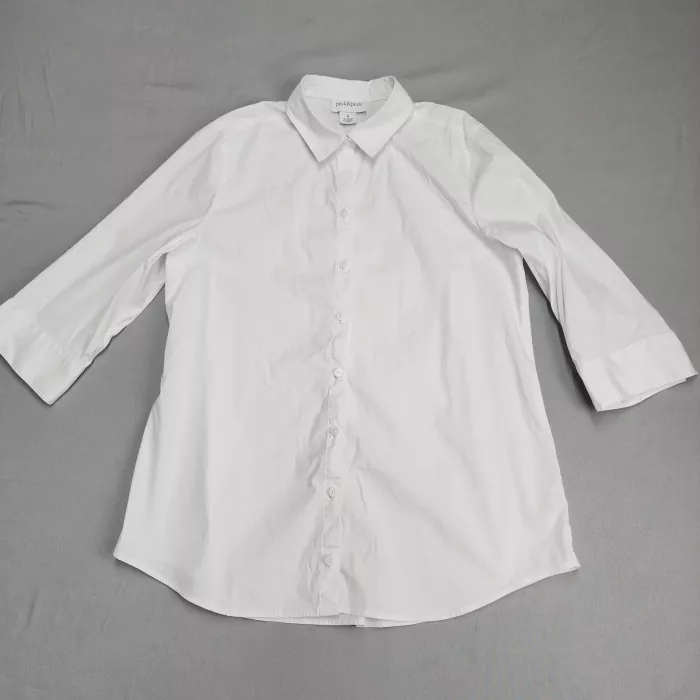Peck & Peck Womens White 3/4 Sleeve Button Up Shirt Size M Back Button Pleat - Front