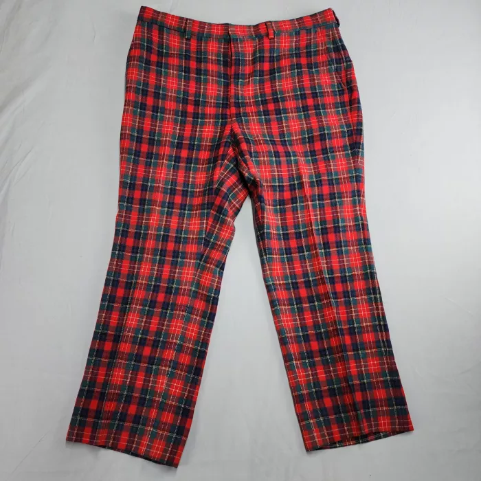 Pendleton Mens 40x27 Red Plaid 100% Virgin Wool Dress Pants Vintage USA - Front
