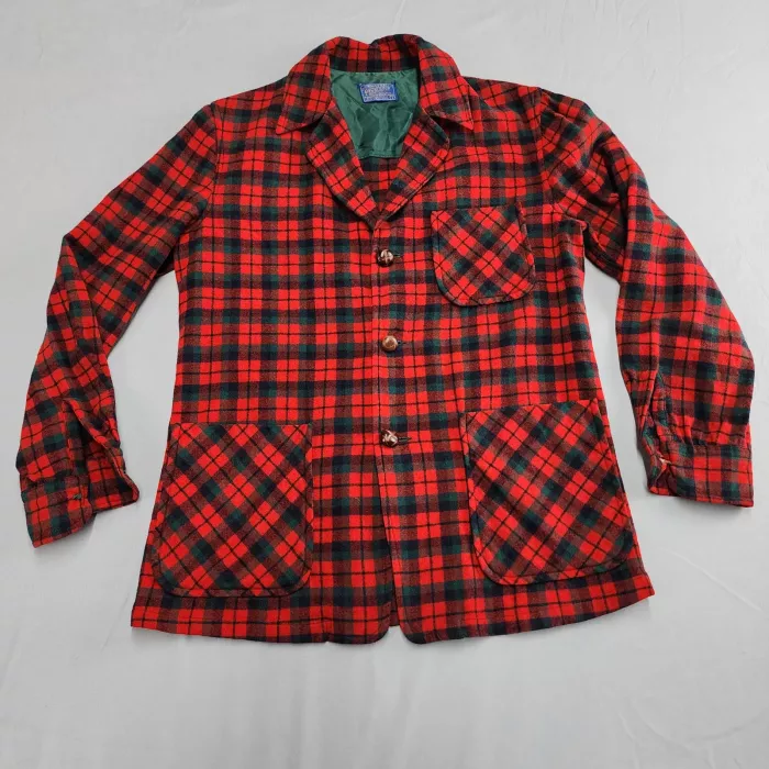 Pendleton Womens S Plaid Virgin Wool Blazer Jacket Red Green Black USA - Front
