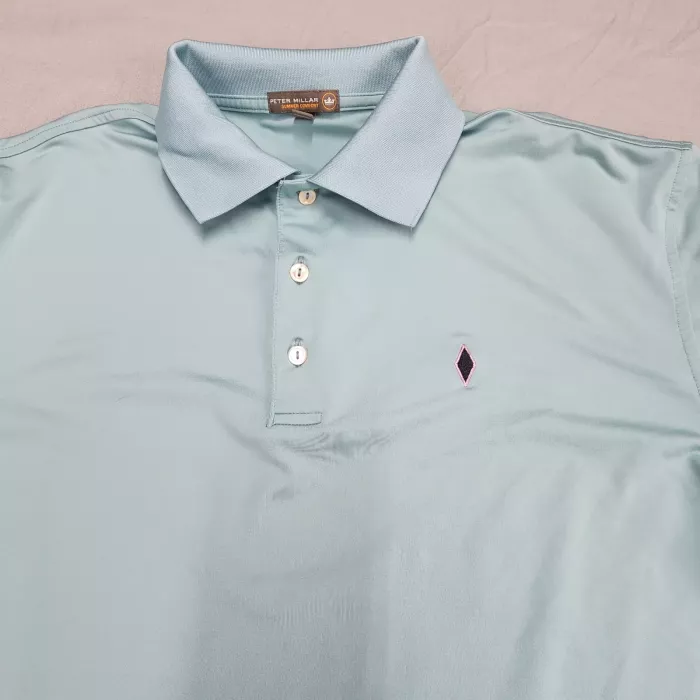 Peter Millar Polo Shirt Men's Large Light Blue Short Sleeve Performance Stretch - Main