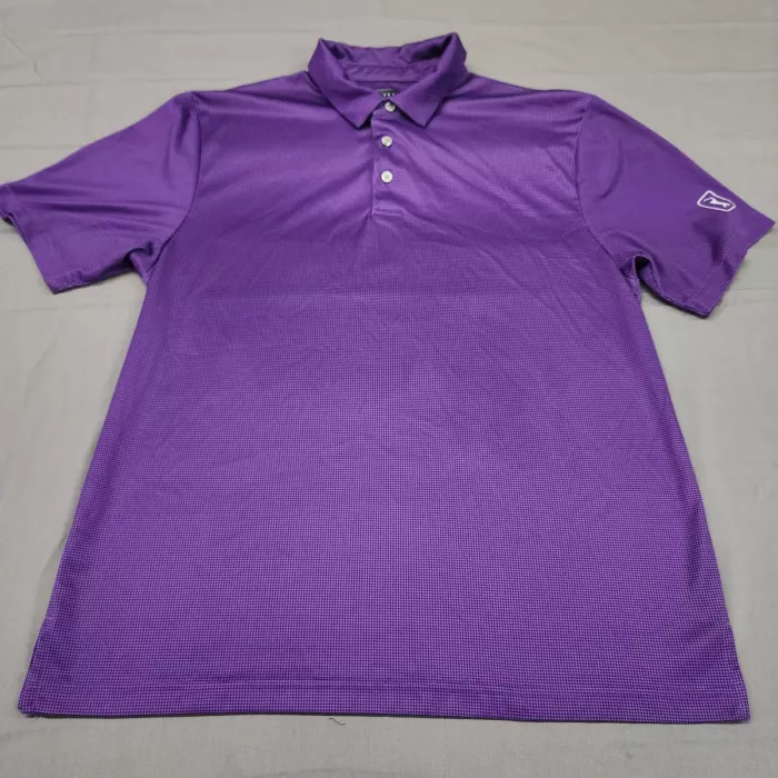 PGA TOUR Men's L Purple Micro Check Short Sleeve Golf Polo Shirt Polyester - Front