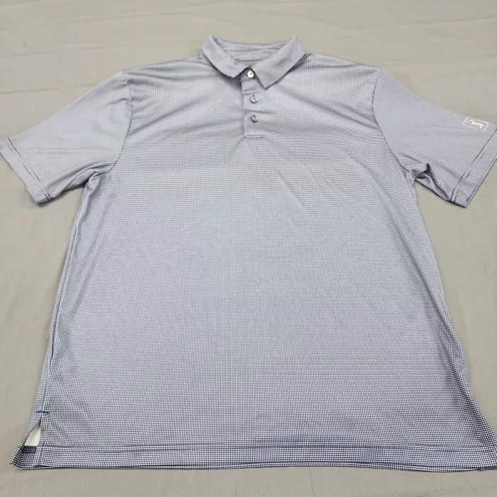 PGA TOUR Men's L Purple White Micro Gingham Check Short Sleeve Golf Polo - Front